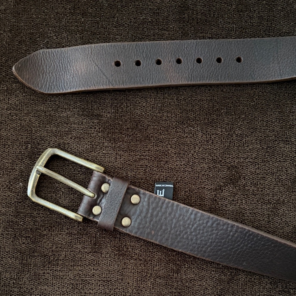 Women's Dark Brown Leather Belt with Brass Buckle